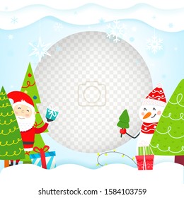 Photoframe vector mockup with christmas characters. Vector template for a photo
