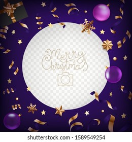 Photoframe vector mockup with christmas elements. Vector template for a photo