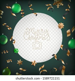 Photoframe vector mockup with christmas elements. Vector template for a photo