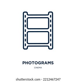 icono de fotogramas de la colección de cine. Fotogramas lineales delgados, medios, ícono de contorno de película aislado en fondo blanco. Signo de fotogramos vectoriales de línea, símbolo para web y móvil