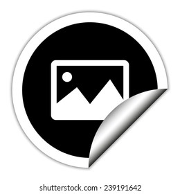 photograph - black vector icon. Round sticker.