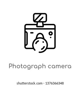 photograph camera vector line icon. Simple element illustration. photograph camera outline icon from technology concept. Can be used for web and mobile