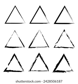 Photograph of handdrawn black triangular shapes on white background
