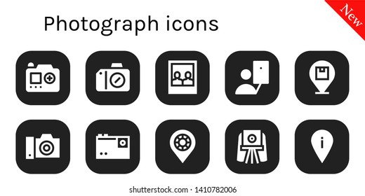 photograph icon set. 10 filled photograph icons.  Collection Of - Camera, Picture, Selfie, Placeholder, Photo camera