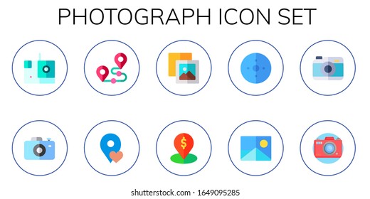 conjunto de iconos de fotografía. 10 iconos planos de fotografía.  Iconos modernos sencillos, como: cámara fotográfica, cámara, marcador de posición, imágenes, borrosidad, imagen