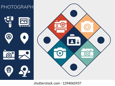  photograph icon set. 13 filled photograph icons. Simple modern icons about  - Camera, Placeholder, Picture, Selfie, Image, Photo, Photo camera