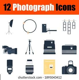 Photograph Icon Set. Flat Design. Fully editable vector illustration. Text expanded.