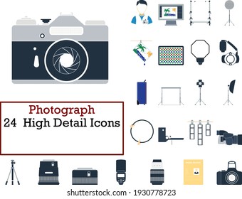 Photograph Icon Set. Flat Design. Fully editable vector illustration. Text expanded.