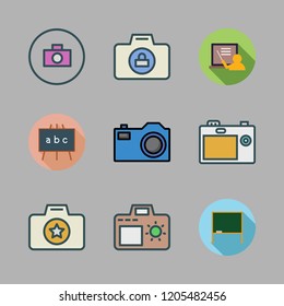 photograph icon set. vector set about photo camera and blackboard icons set.