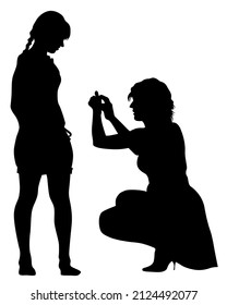 Photograph and photo camera on street. Isolated silhouettes of people on white background