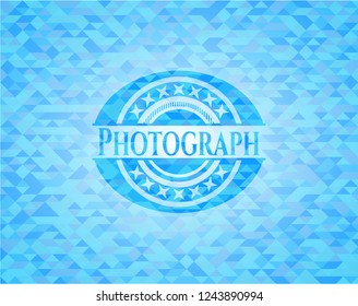 Photograph realistic sky blue mosaic emblem