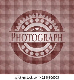 Photograph red polygonal badge. Seamless. 