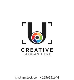 Photograph style letter U logo design template with vector illustration.