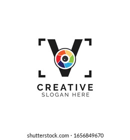 Photograph style letter V logo design template with vector illustration.