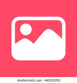 Photograph white icon on magenta color background. Eps-10.