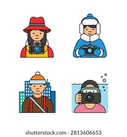 Photographer Avatars in Various Environments Flat Vector Icon Set