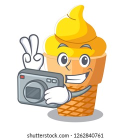 Photographer banana ice cream in shape cartoon