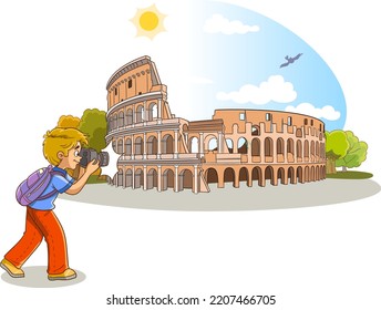 Photographer Boy Takes Photo Of Italy Colosseum 