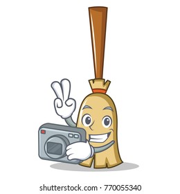Photographer broom character cartoon style