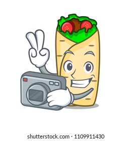 Photographer burrito mascot cartoon style