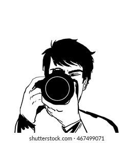 Photographer with camera cartoon icon. Vector illustration on a white background.