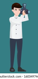 photographer and camera cartoon vector
