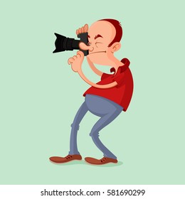 Photographer with camera catch the moment. Vector cartoon.