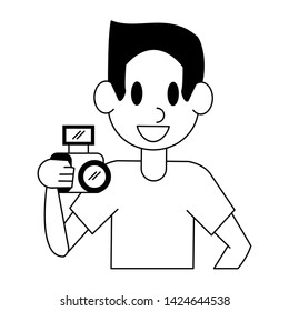 Photographer with camera character  worker cartoon profile vector illustration graphic design