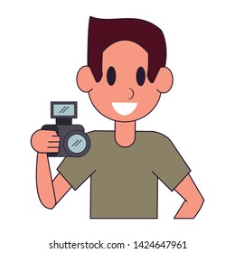 Photographer with camera character  worker cartoon profile vector illustration graphic design