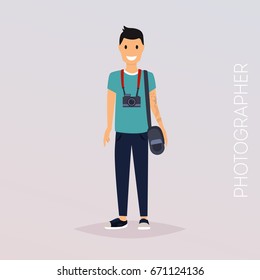Photographer with camera. Flat design modern vector illustration concept.
