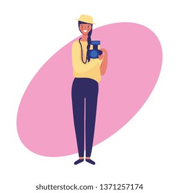 Photographer with camera jobs and profession hand draw round icon background vector digital image illustration