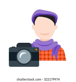 Photographer, camera, lens icon vector image. Can also be used for professionals. Suitable for web apps, mobile apps and print media.