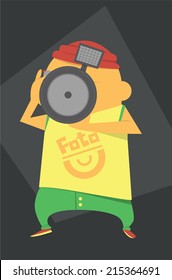 Photographer with a camera takes a shot