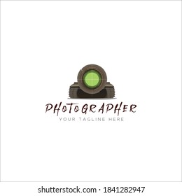 Photographer camera tank in war vector logo template best for a photojournalist, war correspondent, reporter