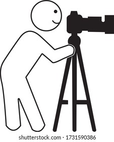 Fotógrafo con cámara e icono de vector trípode aislado