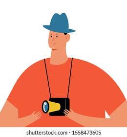 Photographer with camera vector cartoon illustration isolated on a white background.