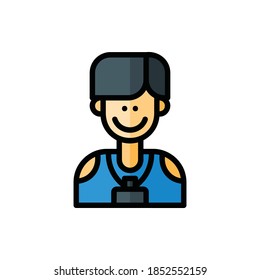Photographer, Cameraman Icon Logo Illustration Vector Isolated. Avatar, Character, and Profession Icon-Set. Suitable for Web Design, Logo, App, and UI. Editable Stroke and Pixel Perfect. EPS 10.