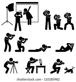 Photographer Cameraman Paparazzi Pose Posing Icon Symbol Sign Pictogram