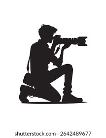 Photographer and Cameras man pencil sketch art silhouette style vector design. eps