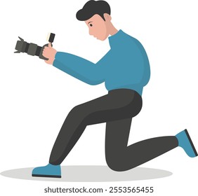 Photographer Cartoon Character. Professional Photographer. Vector Illustration Design