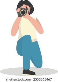 Photographer Cartoon Character. Professional Photographer. Vector Illustration Design