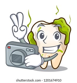 Photographer cartoon decayed tooth before restorative treatment
