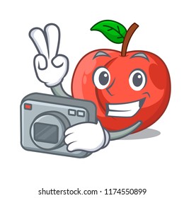 Photographer cartoon fresh sweet nectarines in the garden
