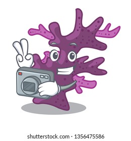 Photographer cartoon purple coral reef under sea