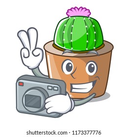 Photographer cartoon star cactus in flower pot
