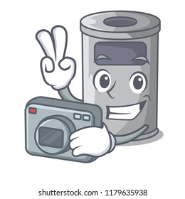 Photographer cartoon steel trash can in the room