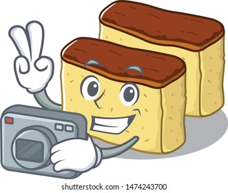Photographer castella cake in the mascot shape