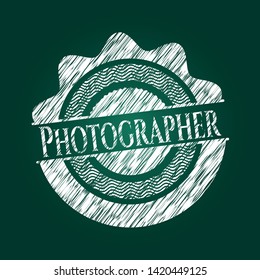 Photographer chalkboard emblem written on a blackboard. Vector Illustration. Detailed.