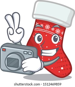 Photographer christmas stocking character shaped in cartoon