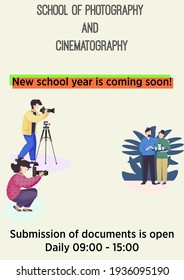 Photographer and cinematography school or profession photography courses advertisement poster